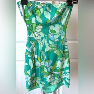 Sky to Moon Green Tropical Strapless Mini Dress Size M Summer Vacation
